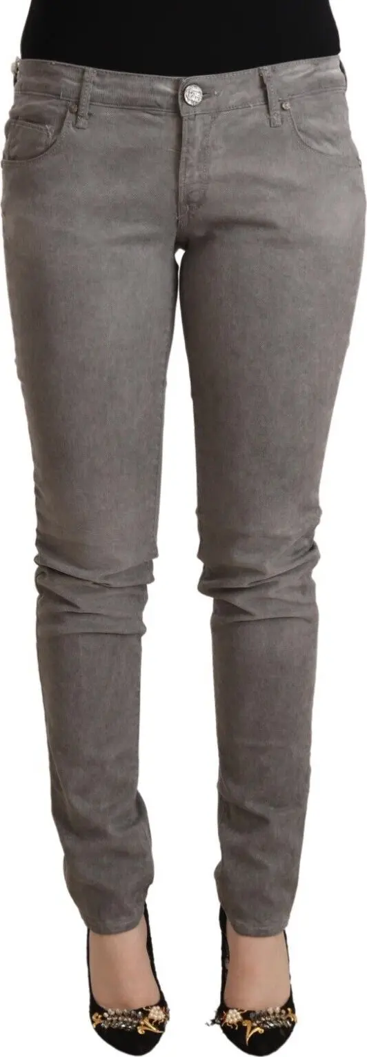 Gray Cotton Low Waist Skinny Push Up Denim Jeans