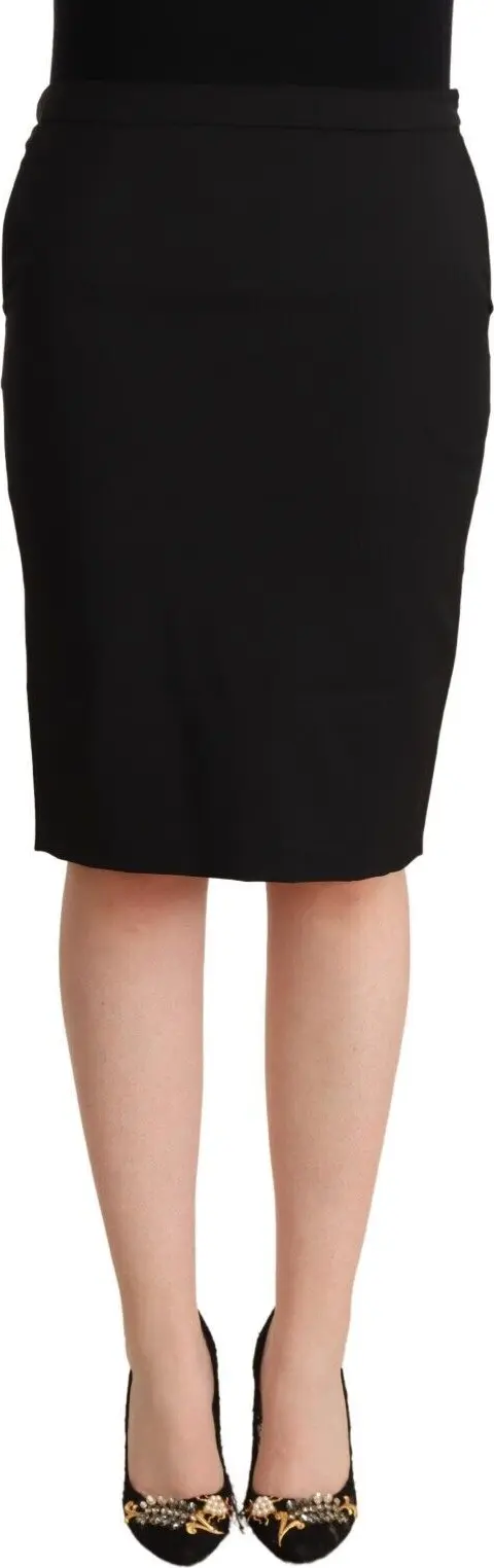 Black Pencil Knee Length Straight Skirt