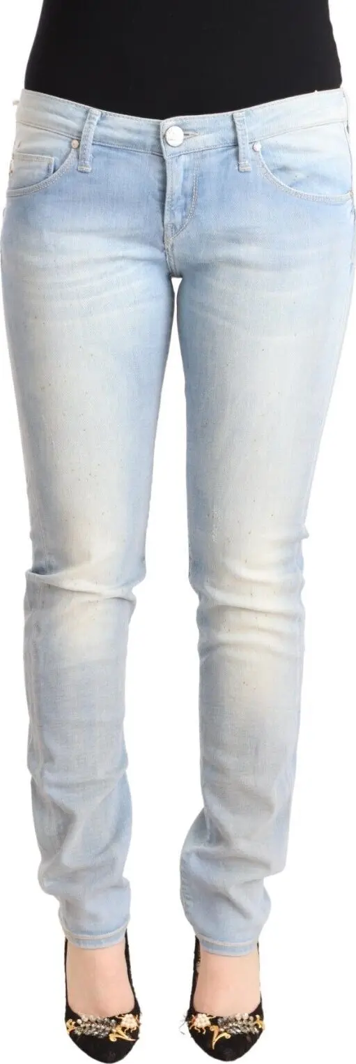 Light Blue Washed Cotton Low Waist Skinny Denim Jeans