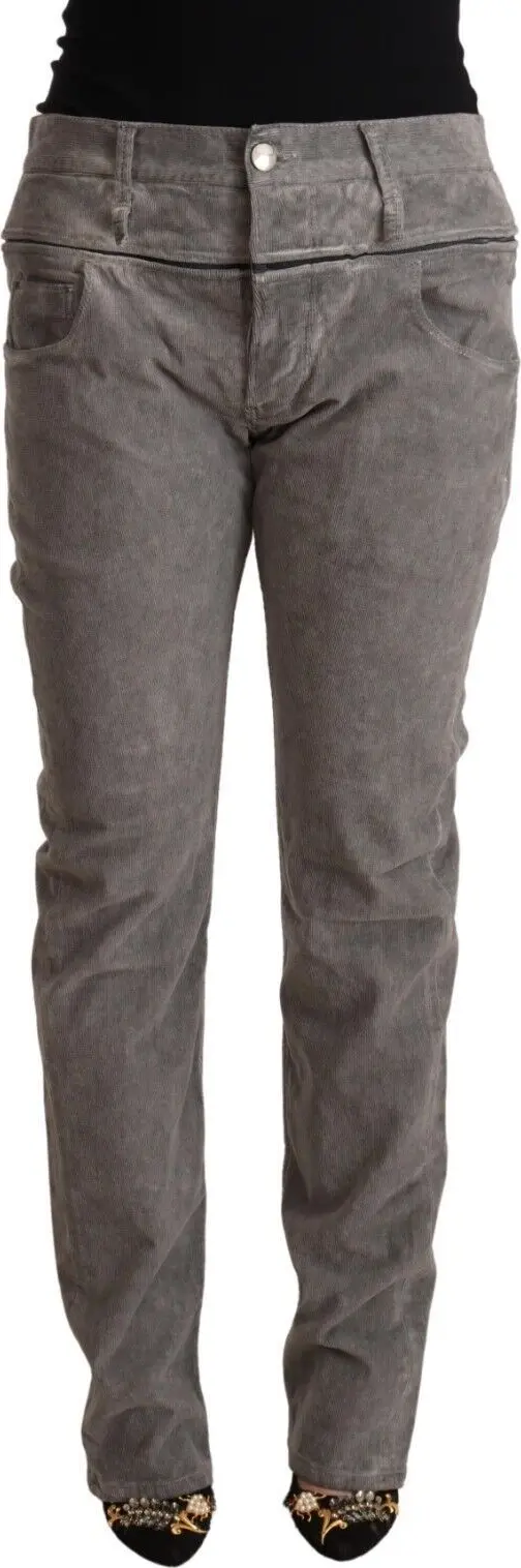Gray Cotton Straight Fit High Waist Pants