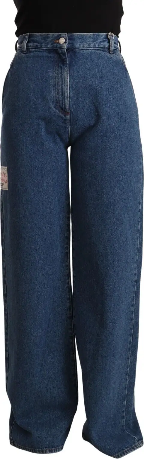 Blue Cotton High Waist Wide Leg Boot Cut Denim Jeans