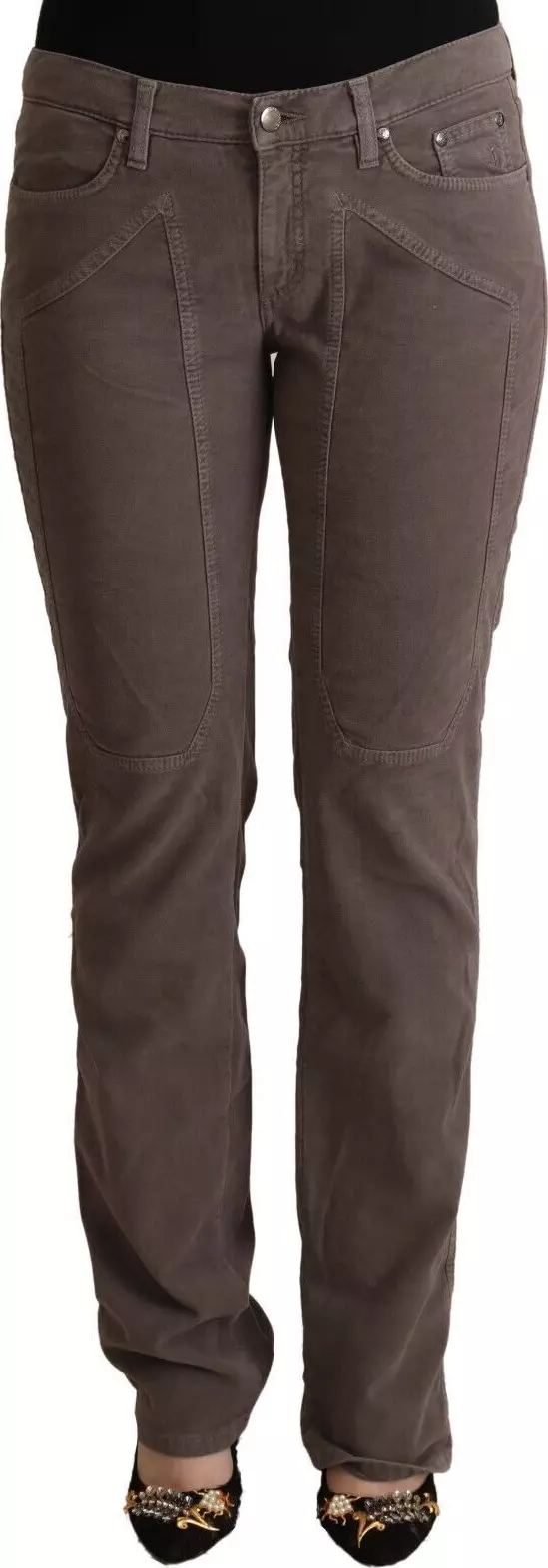 Brown Cotton Low Waist Iconic Patches Leg Denim Jeans
