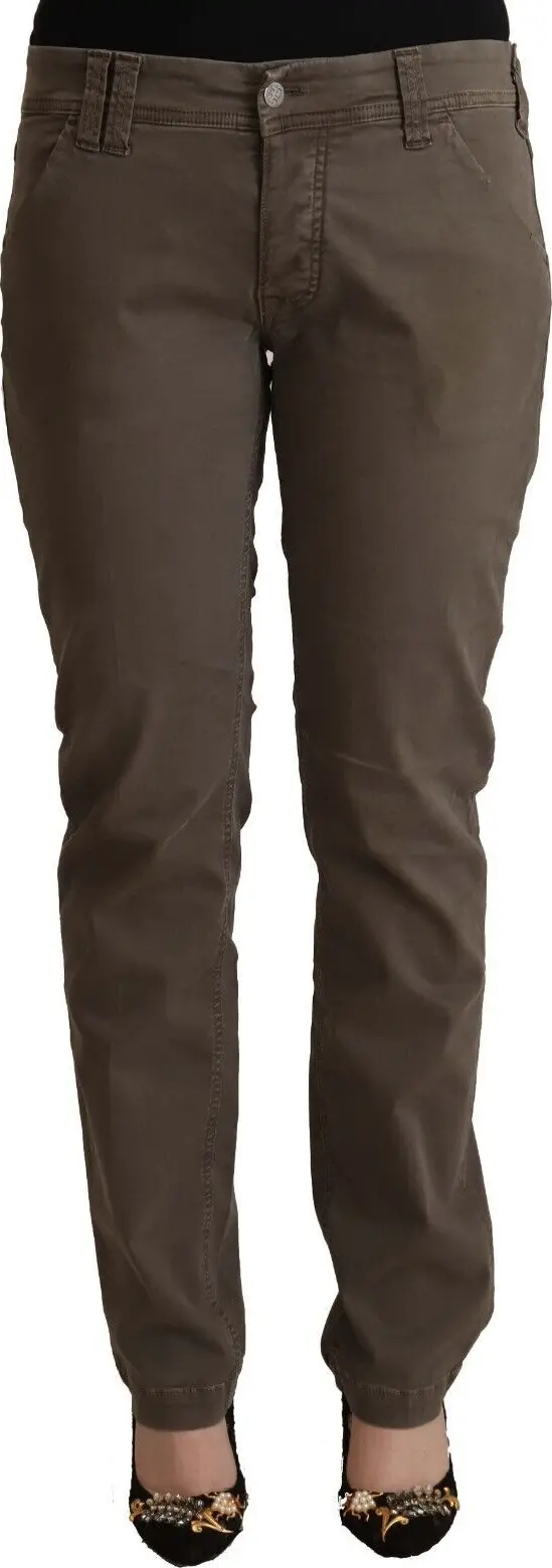 Brown Cotton Low Waist Skinny Casual Jeans