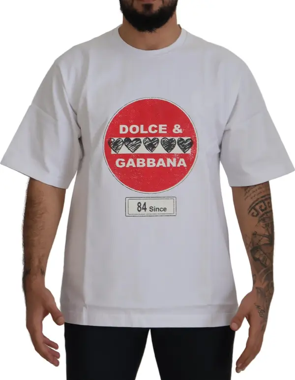 White Amor Heart Cotton Crewneck T-shirt