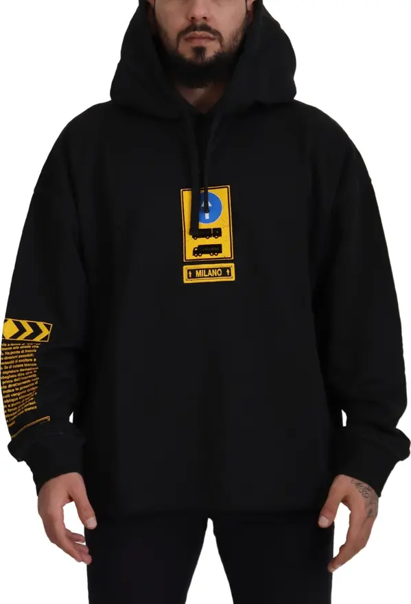 Black Cotton Hooded DG Shield Pullover Sweater
