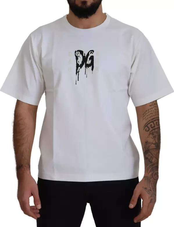 White Logo Print Cotton Crewneck T-shirt