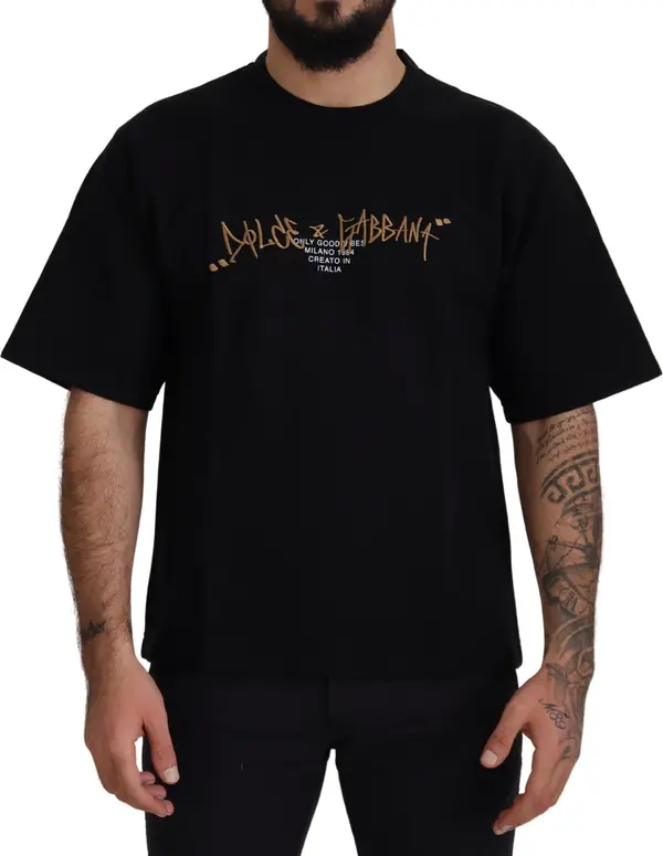 Black Logo Cotton Crewneck T-shirt