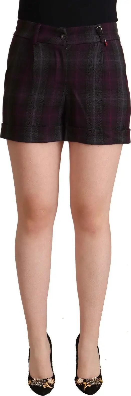 Multicolor Checkered Mid Waist Folded Hem Shorts