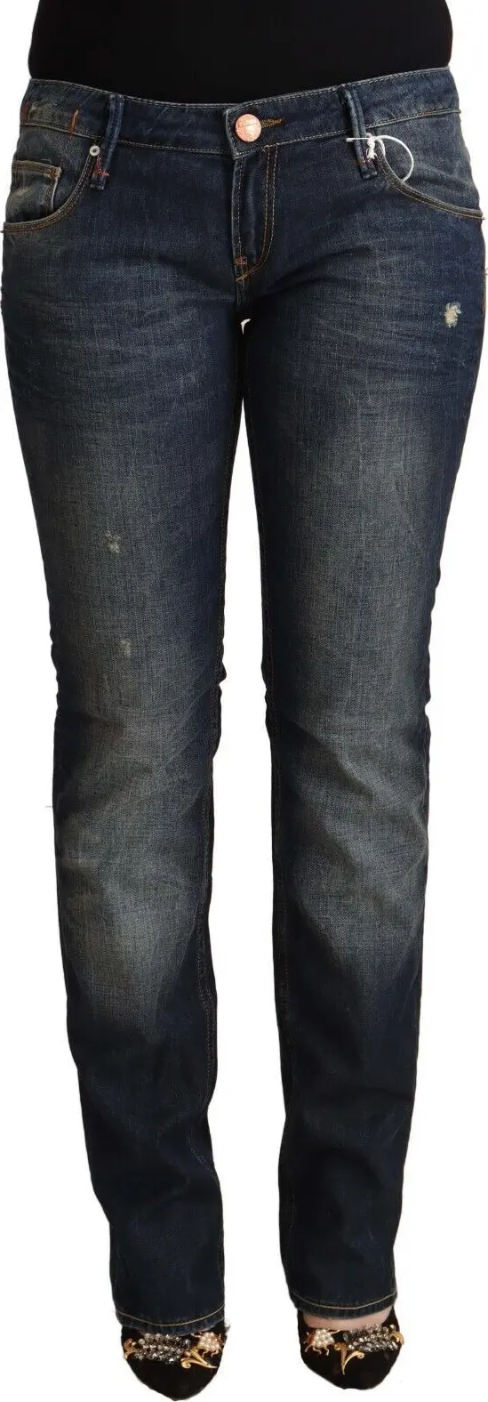 Blue Washed Cotton Low Waist Skinny Denim Jeans