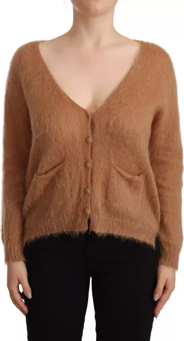 Brown Cardigan V-Neck Long Sleeve Sweater
