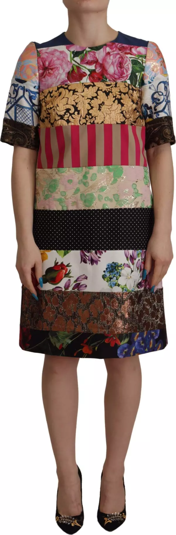 Multicolor Pachwork Floral Sheath Jaquard Mini Gown Dress