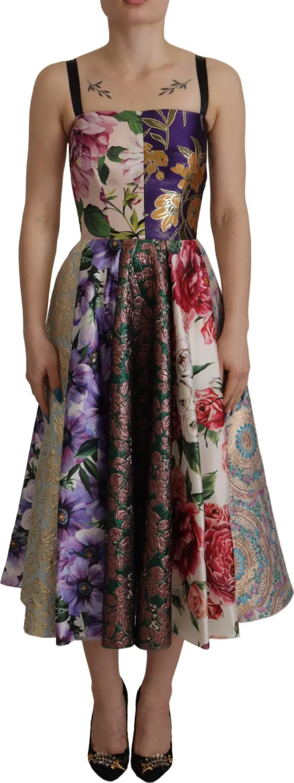 Dress Midi Patchwork Floral Jaquard Silk