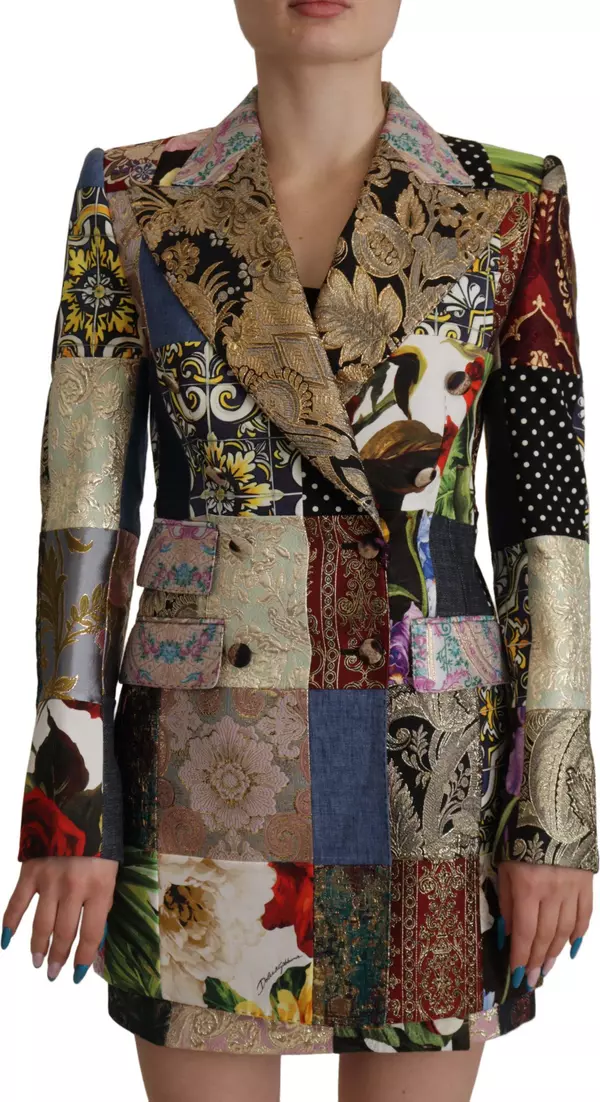Multicolor Double-Breasted Patchwork Jacquard Blazer Jacket