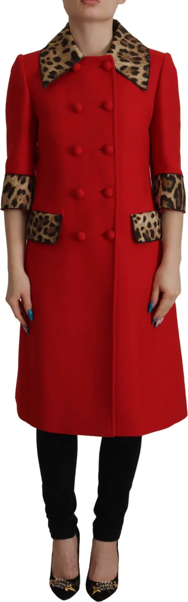 Red Leopard Wool Trenchcoat Jacket
