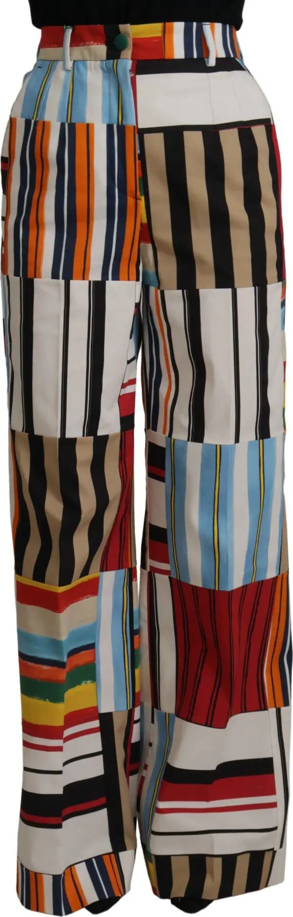 Multicolor Striped High Waist Cotton Pants