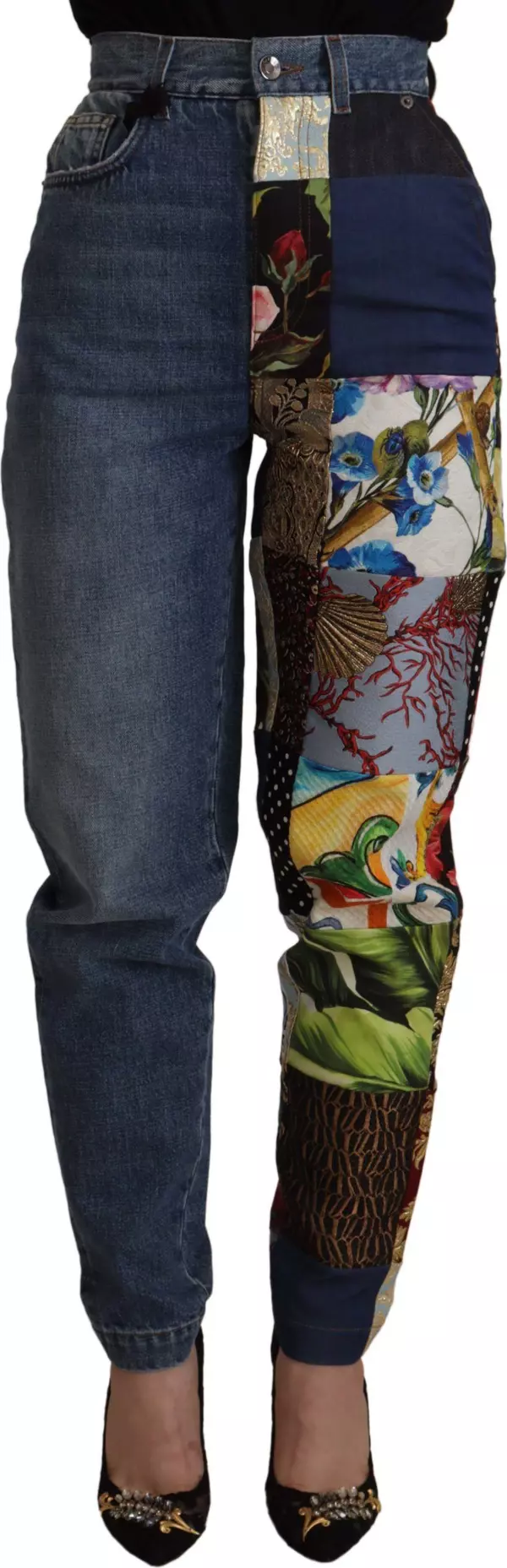 Blue Jeans Jacquard Majolica High Waist Pants