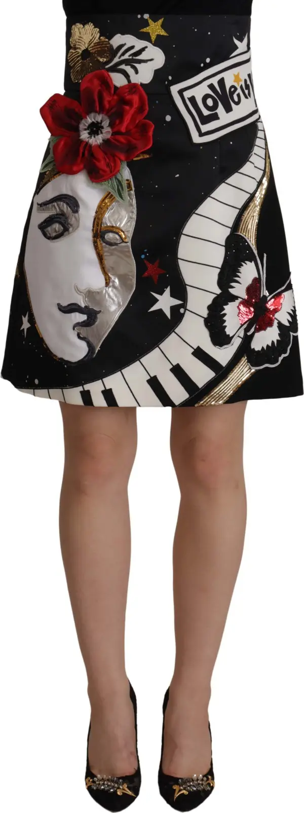 Black Love Clock Sequined Piano Skirt