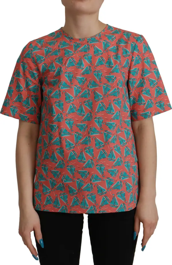 Pink Sail Boat Print Cotton T-shirt