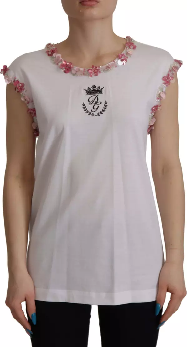 White DG Crown Floral Sequin T-shirt