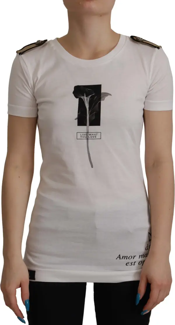 White Black Roses Crewneck Cotton T-shirt