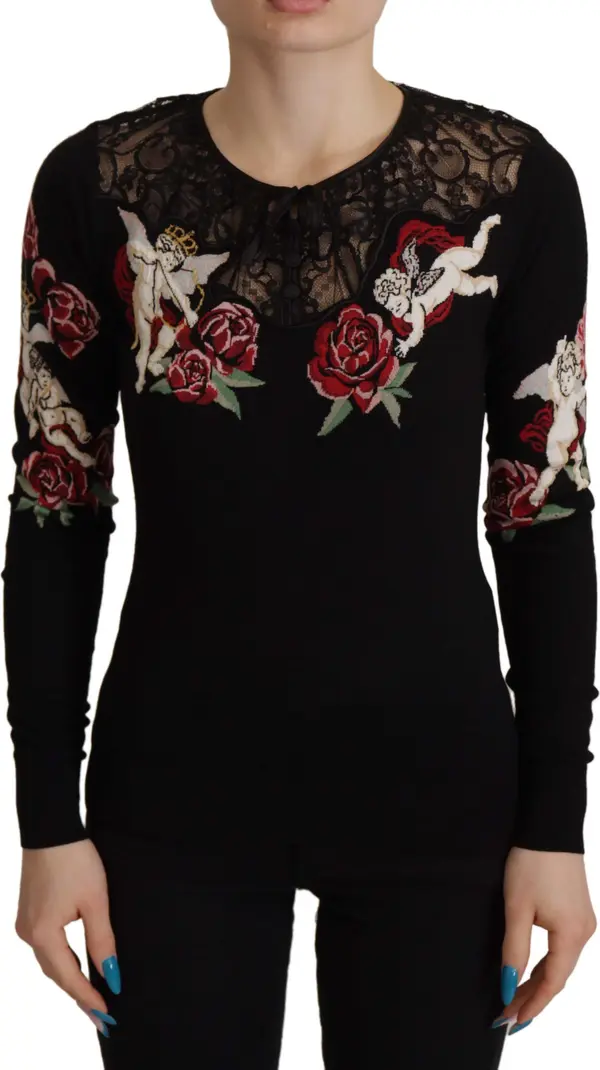 Black Lace Angel Roses Cardigan Sweater
