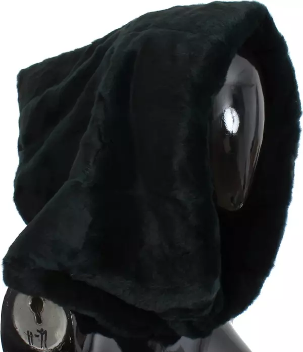 Green Weasel Fur Crochet Hood Scarf Hat