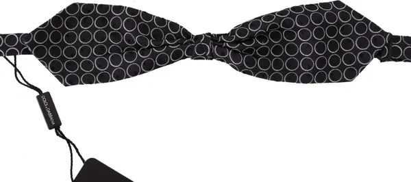 Black White Round 100% Silk Neck Papillon Tie