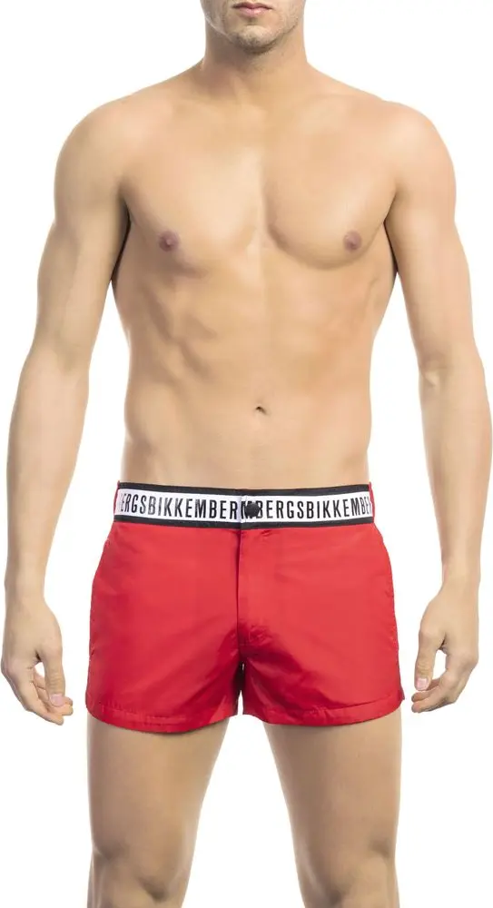 Red Polyamide Men Swim Short