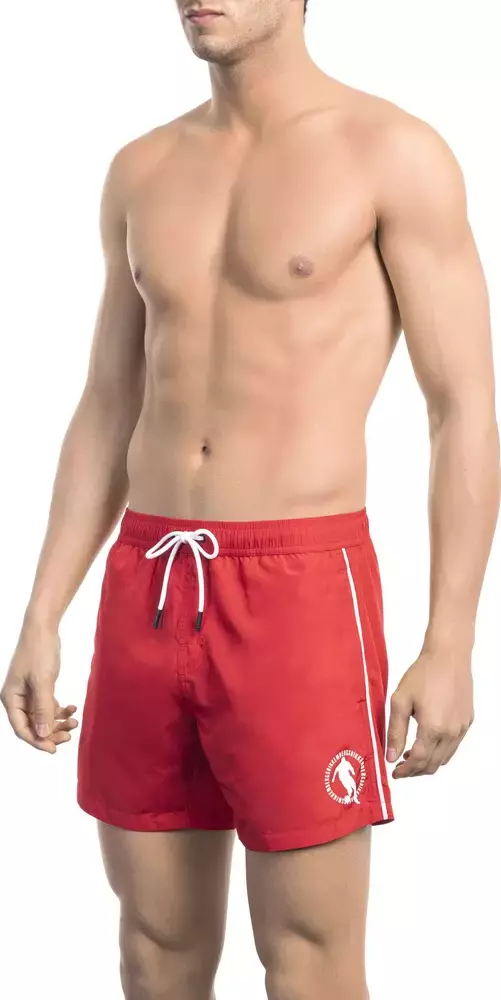 Red Polyester Men Swim Short