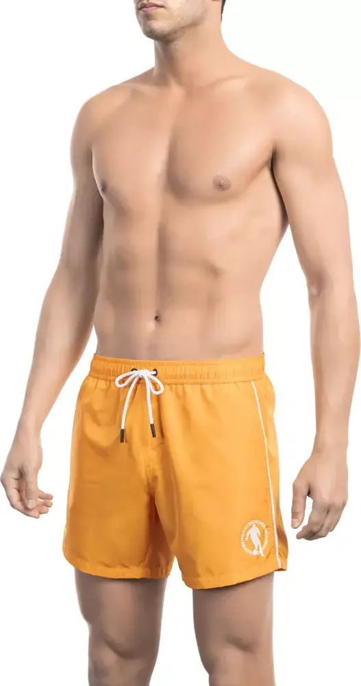 Orange Polyester Men Swim Short