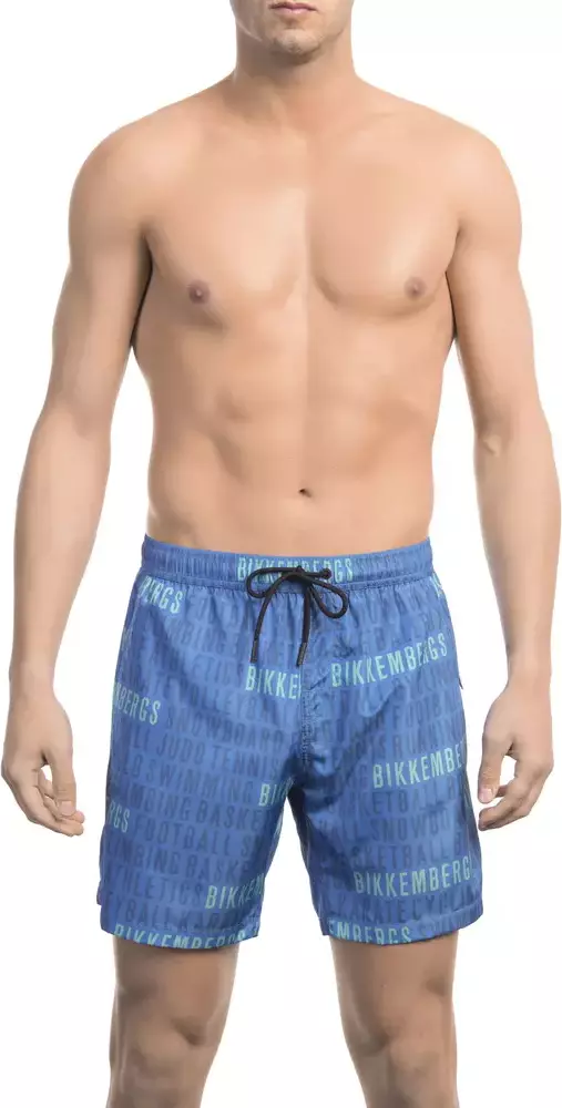 Blue Polyester Men Swim Short