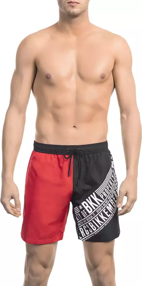 Red Polyester Men's Swim Short