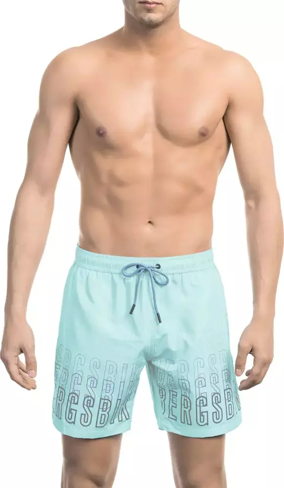 Light Blue Polyester Men Swim Short