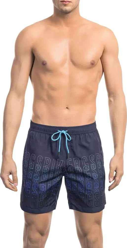 Blue Polyester Men Swim Short