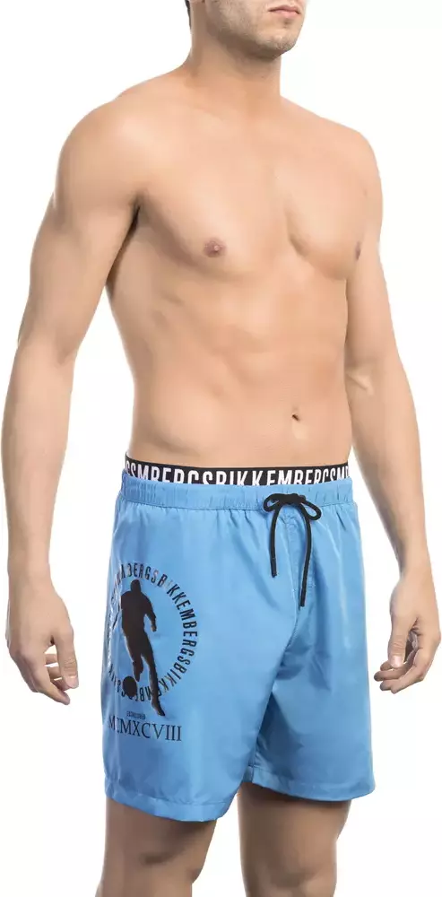 Light Blue Polyester Men Swim Short