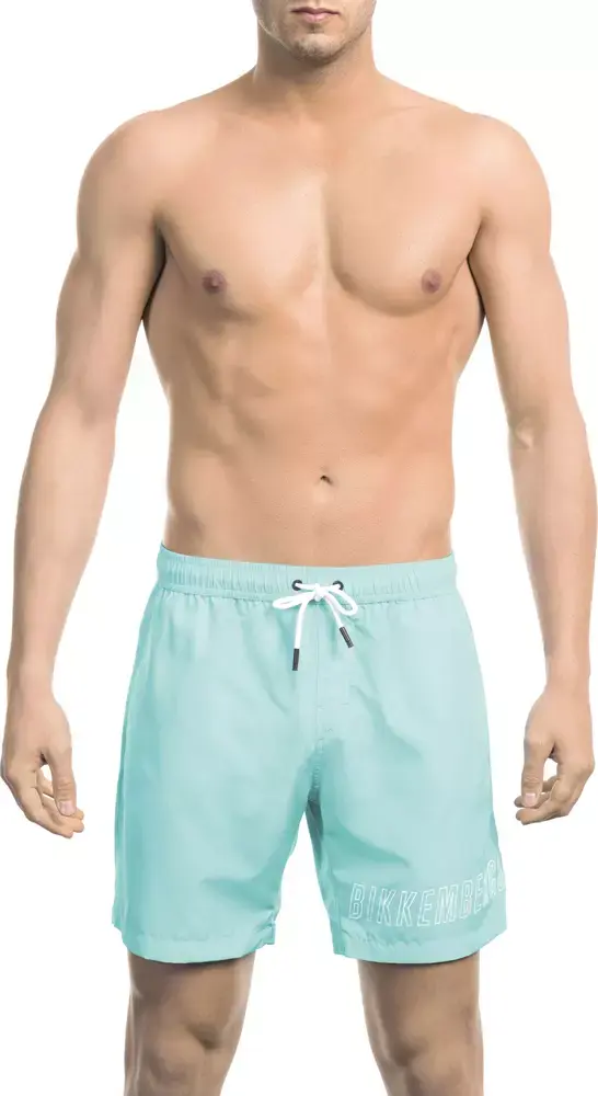 Light Blue Polyester Men Swim Short