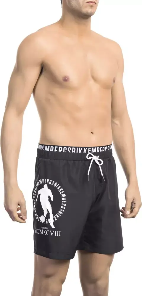 Black Polyester Men Swim Short