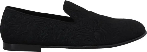 Black Floral Jacquard Slippers Loafers Shoes