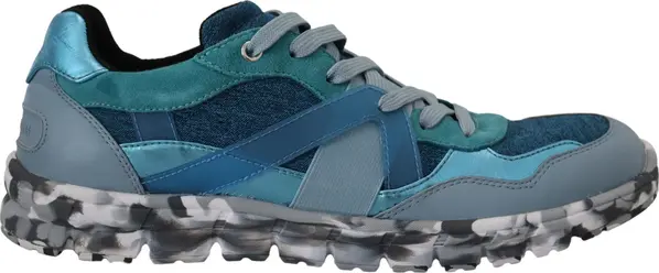 Blue Gray Leather Sport Low Top Sneakers