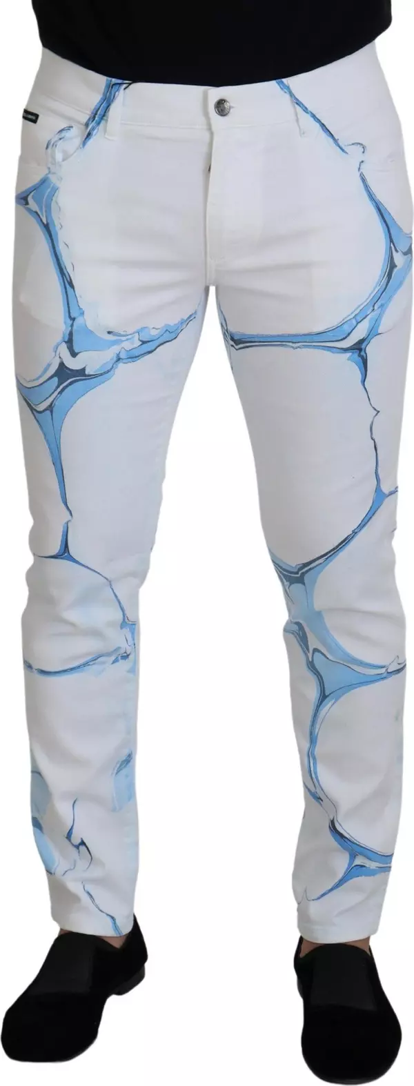 White Blue Denim Cotton Jeans Stretch Skinny Fit Pant