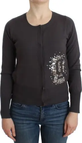 Purple Wool Sequined Cardigan Knit Sweater