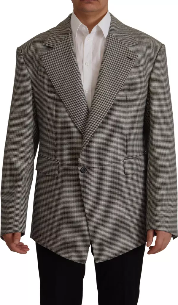 Gray Checkered Single Breasted Jacket Blazer
