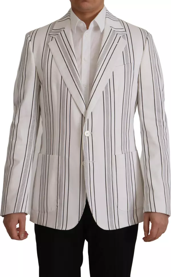 White Stripes Cotton Single Breasted Blazer
