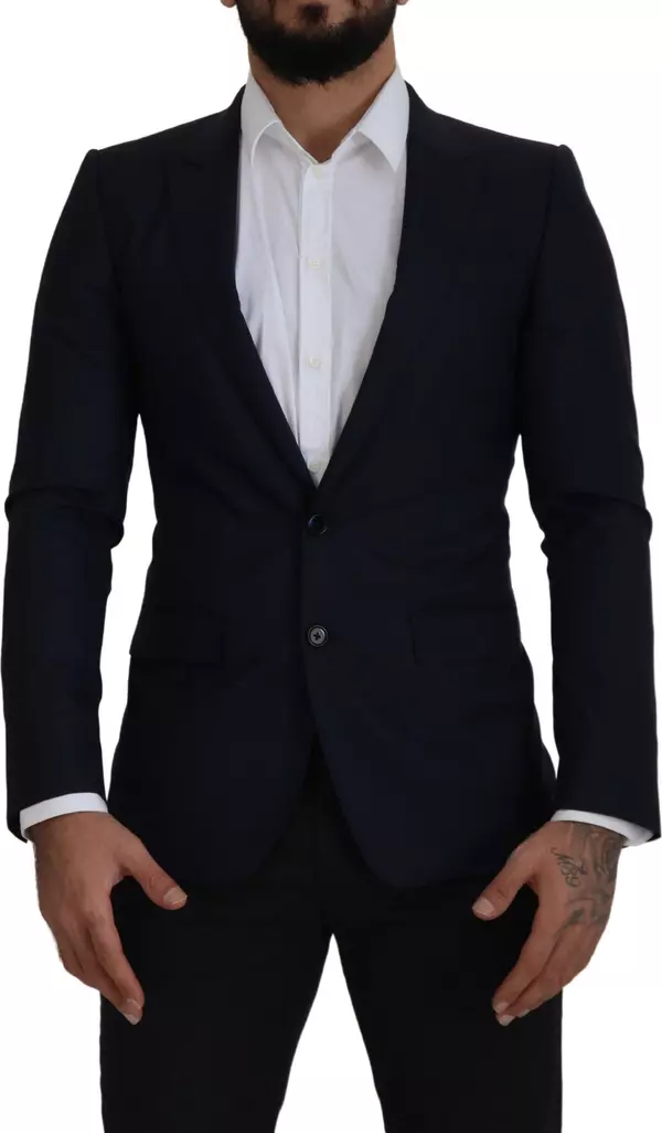Blue Wool Single Breasted Coat Blazer