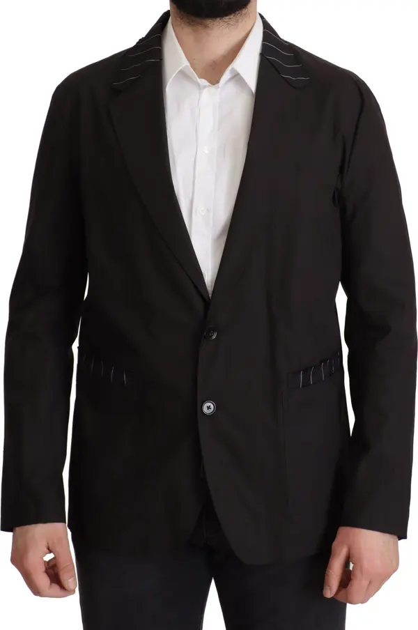 Black Cotton Single Breasted Blazer Jacket