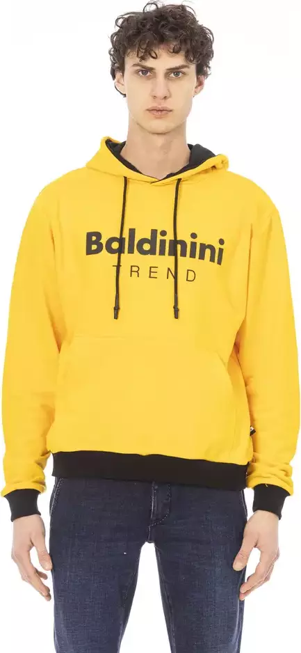 Yellow Cotton Men Hoodie