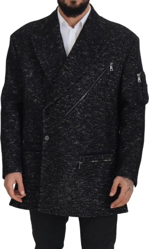 Black Wool Double Breasted Coat Men Jacket