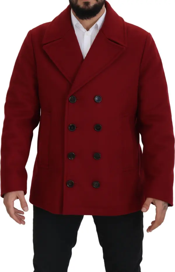 Red Wool Double Breasted Coat Jacket