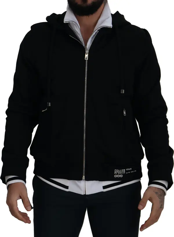Black Polyester Hooded Full Zip Jacket