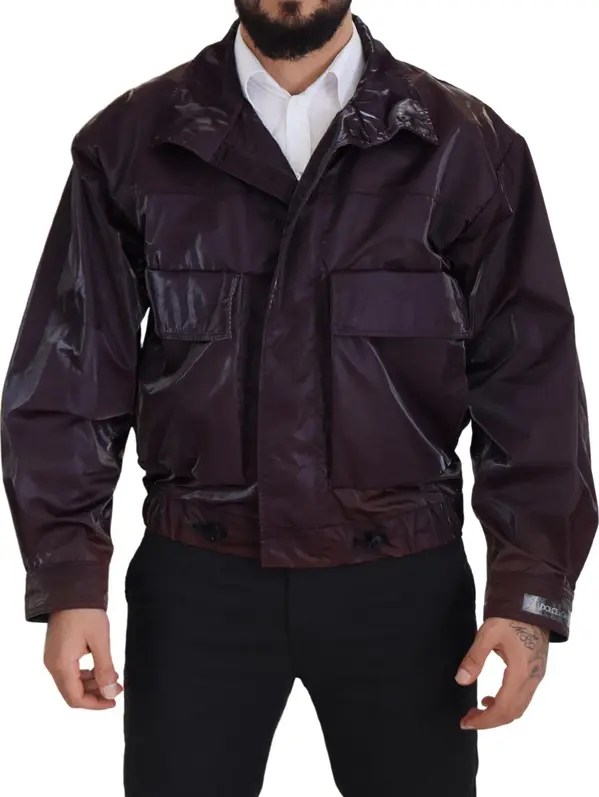 Purple Nylon Collared Biker Coat Jacket